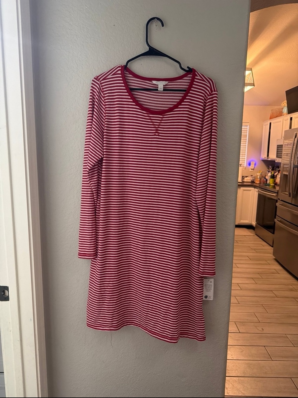 Charter Club Red & White Striped Long-Sleeve pajama dress